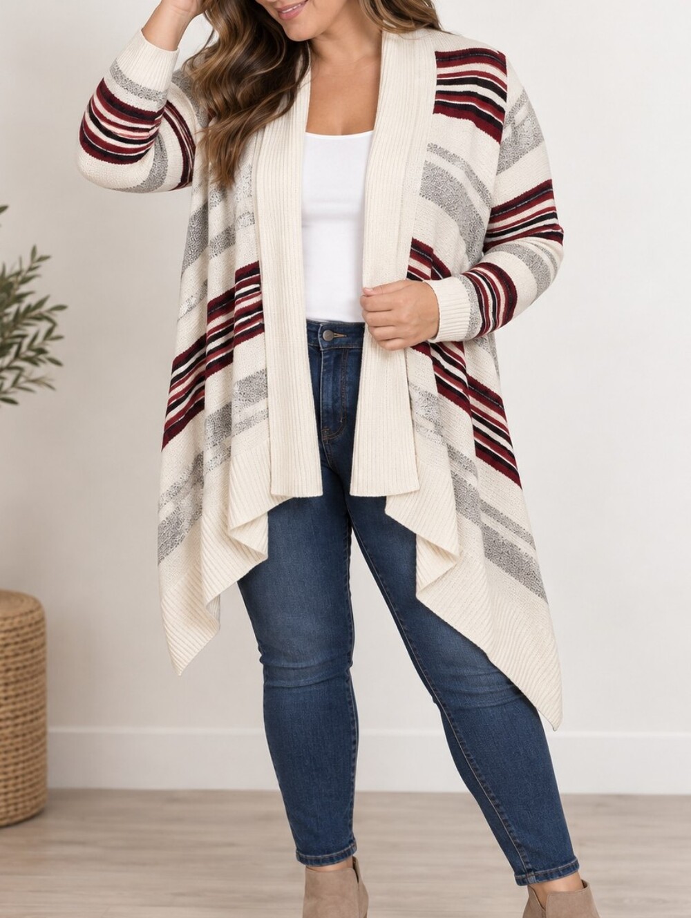TORRID Multicolor Stripe Open-Front Cascading Cardigan – Size 00 / 10 NWT